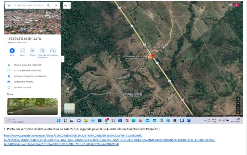 Terreno em leilão em Pimenta Bueno - RO — LOTE 002 LOTE DE TERRAS RURAL EM PIMENTA BUENO/RO