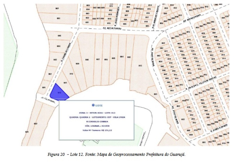 Foto 1 de 10: Terreno em leilão em Guarujá - SP, bairro Vila Lygia — LOTE 001 LEILÃO JUDICIAL - Quadra nº 1, lotes de terreno nº 5, 6, 7, 8, 9, 10, 11, 12 - Área total a