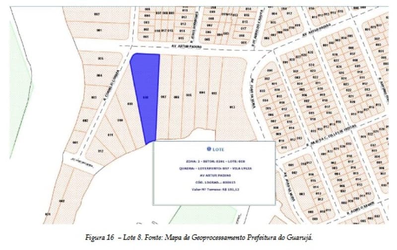 Foto 5 de 10: Terreno em leilão em Guarujá - SP, bairro Vila Lygia — LOTE 001 LEILÃO JUDICIAL - Quadra nº 1, lotes de terreno nº 5, 6, 7, 8, 9, 10, 11, 12 - Área total a