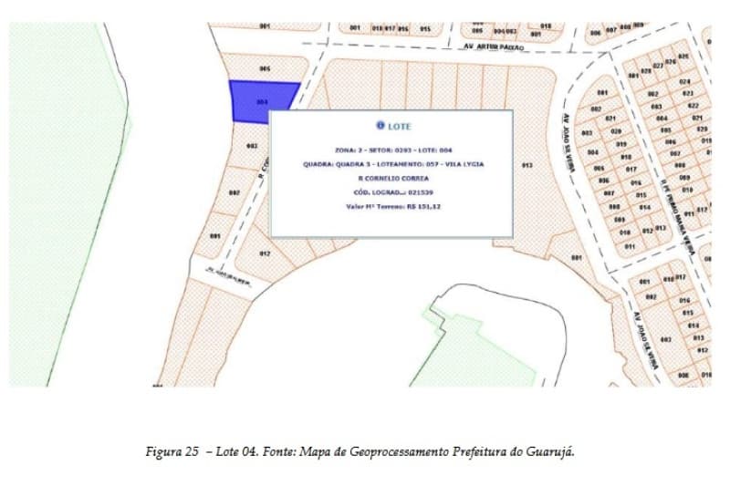 Foto 3 de 7: Terreno em leilão em Guarujá - SP, bairro Vila Lygia — LOTE 001 LEILÃO JUDICIAL - Quadra nº 3, lotes de terreno nº 1, 2, 3, 4, 5 - Área total aproximada de