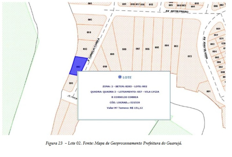 Foto 5 de 7: Terreno em leilão em Guarujá - SP, bairro Vila Lygia — LOTE 001 LEILÃO JUDICIAL - Quadra nº 3, lotes de terreno nº 1, 2, 3, 4, 5 - Área total aproximada de