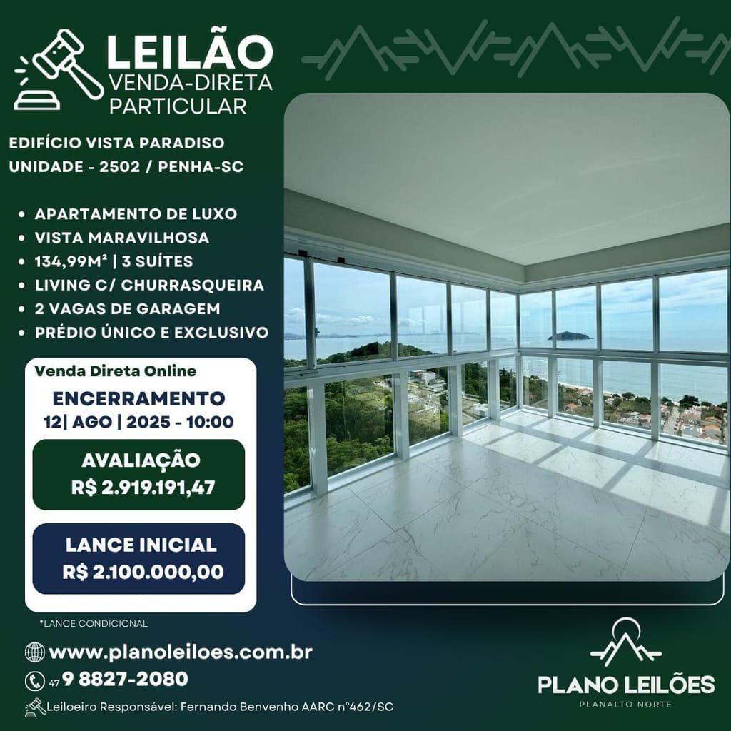 Foto 1 de 21: Apartamento em leilão em Penha - SC — Vista Paradiso - Apto 2502