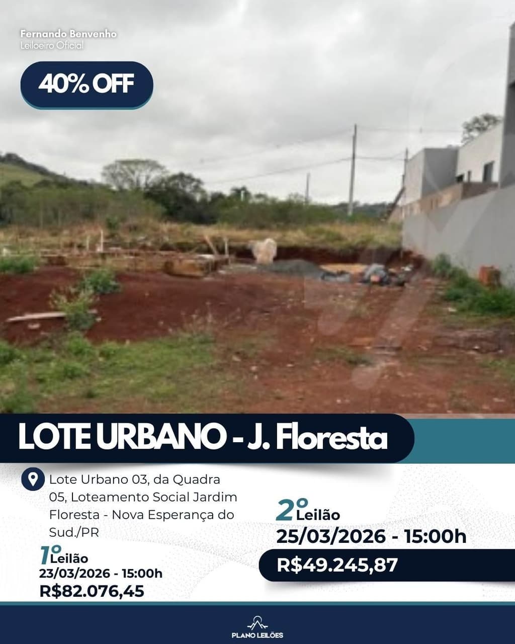 Terreno em leilão em Nova Esperança Do Sudoeste - PR, bairro Loteamento Social Jardim Floresta — Terreno Nova Esparança do Sudoeste/PR