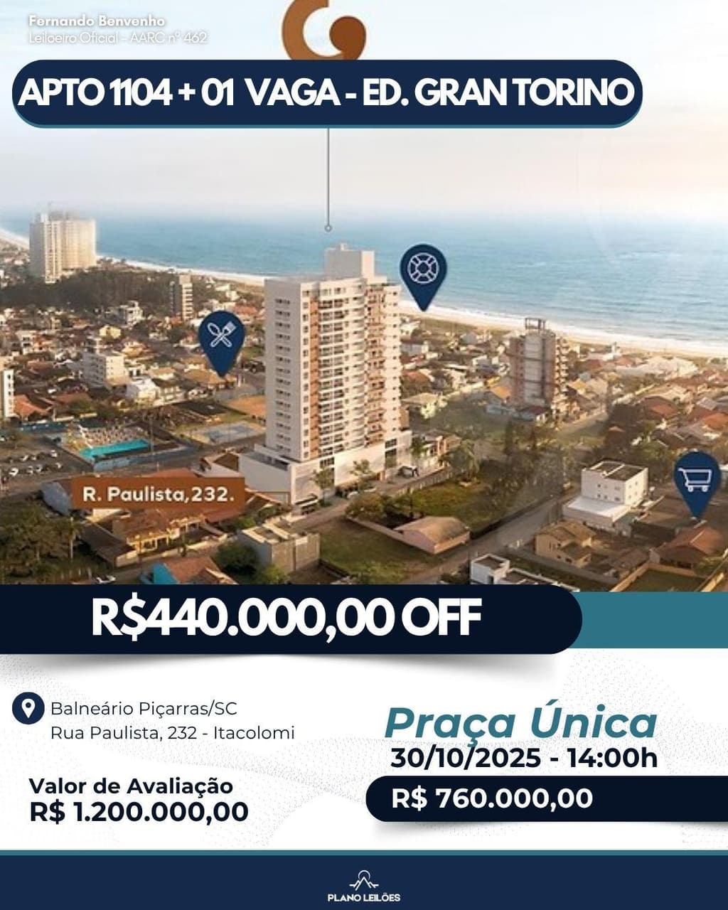Foto 1 de 4: Apartamento em leilão em Balneário Piçarras - SC — Gran Torino - Apto 1104