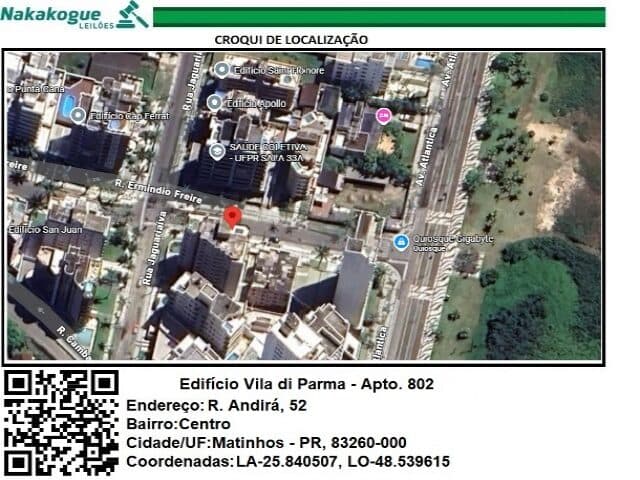 Foto 3 de 9: Apartamento em leilão em Matinhos - PR, bairro Balneario de Caioba — APARTAMENTO SOB NO 802 (OITOCENTOS E DOIS), DO TIPO B, LOCALIZADO NO 9° PAVIMENTO DO EDIFICIO VILLA DI PARMA, SITUADO N